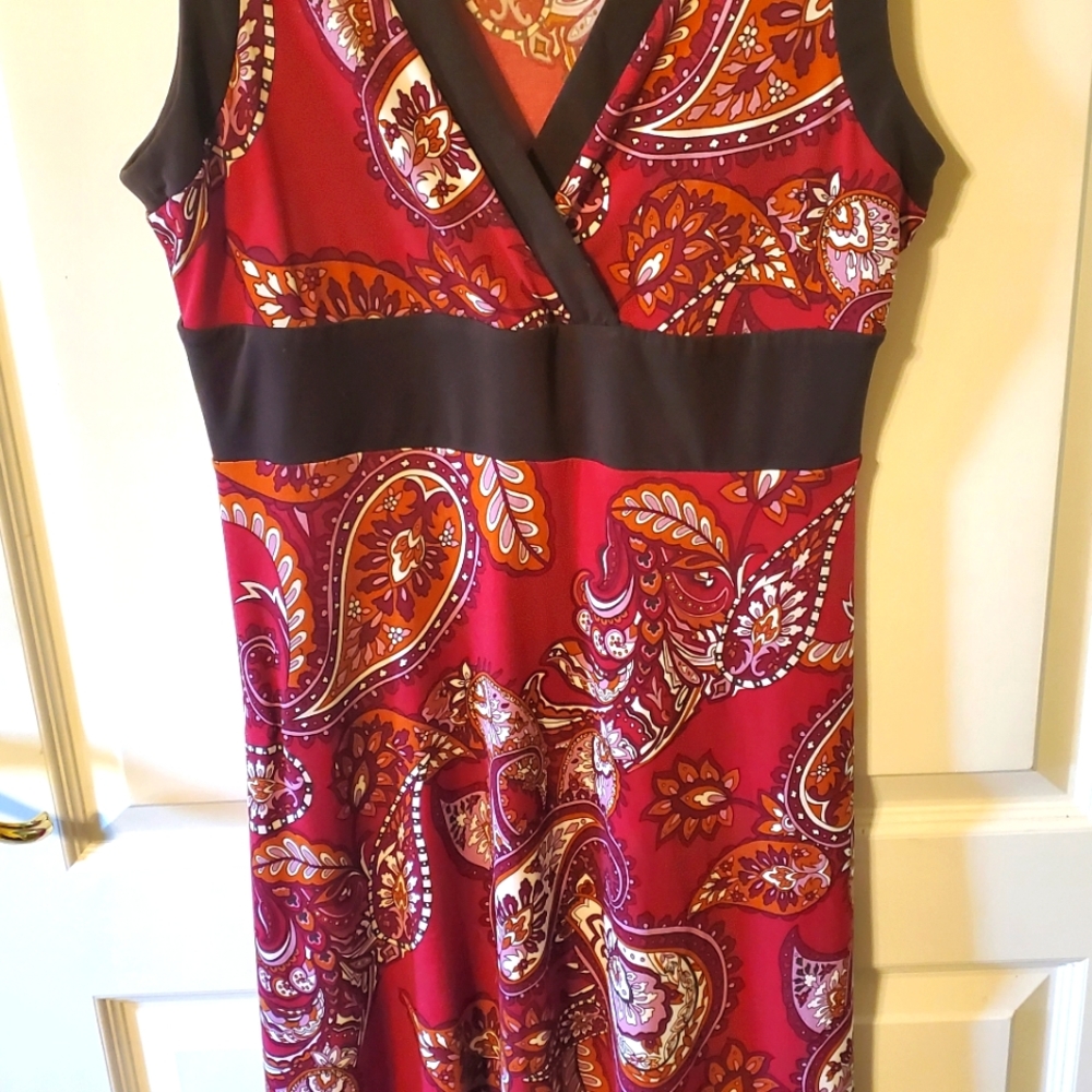Maroon/brown dress.